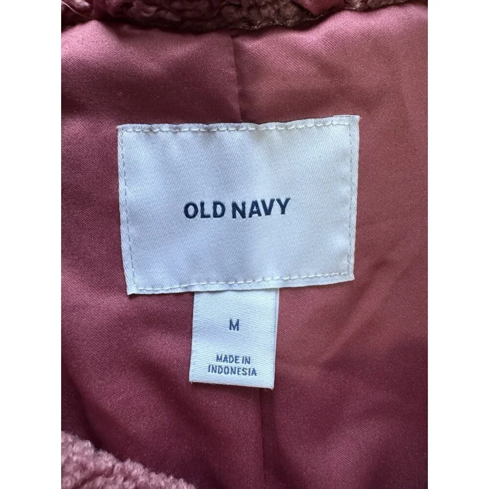 Old Navy Women Size Medium Jacket Teddy Sherpa Fleece Buttons Winter Preppy City